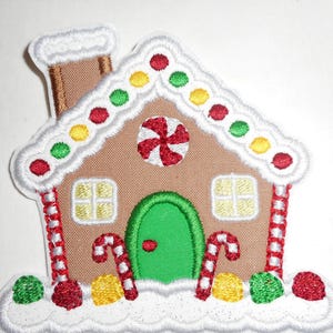 Gingerbread House Patch: Glittery Iron-On Applique (3.92x3.72)