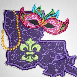 Mardi Gras iron on patch-  Applique -Patch: Louisiana Iron-On Embroidery (4.91x5.00 in)