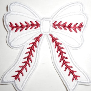 Baseball Bow Iron On Patch: Embroidered Applique (99.3 x 99.4 mm)