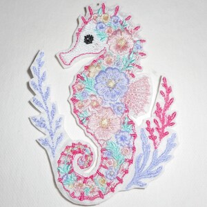 Floral Sea horse- mermaid- Ready  to Ship patch-beach-   Machine Embroidery- iron on- applique.- patch
