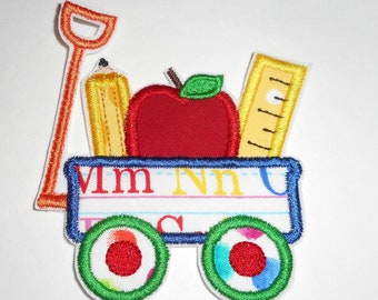 Free Shipping-school- wagon-  -Ready to Ship  patch-Machine Embroidery- iron on- applique- patch-