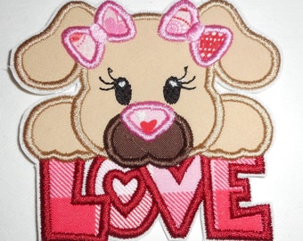 Valentine- puppy love-  love-dog- Ready to Ship  patch-  -  -  Machine Embroidery-  Iron on- applique-patch-free shipping