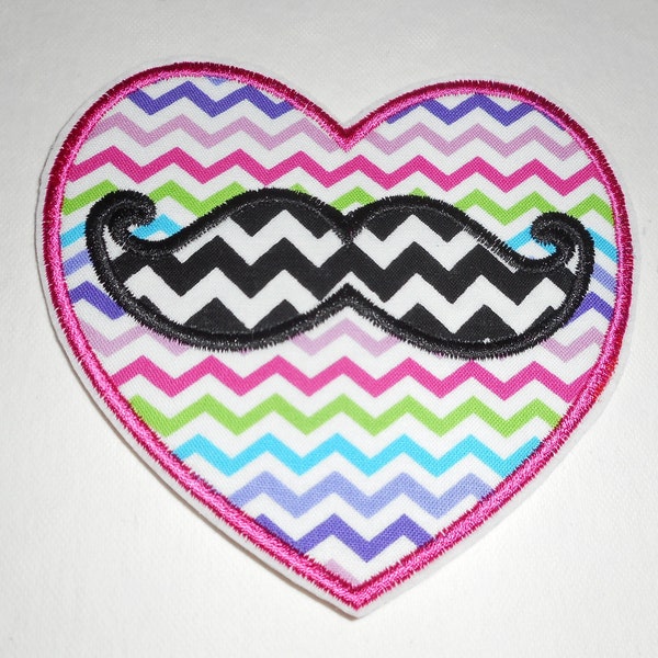 Valentine- Heart - Mustache- ready to ship patch- free shipping- patch- applique-free shipping