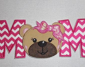 Birthday-mothers day-  Mom- bear -Ready to Ship patch-Machine Embroidery -iron on- applique-patch