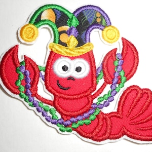 Mardi Gras Lobster iron on patch- Patch: Embroidered Iron-On Applique