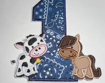 Birthday- barn -animals -  pony -Ready to ship patch-  Machine  Embroidery -iron on- applique- patch- free shipping