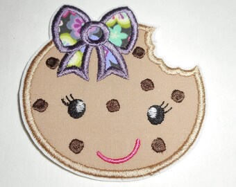 Chocolate Chip- Cookie -Iron On Patch – Kawaii -Applique with Bow-
