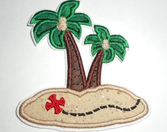 Free Shipping- Ready to Ship patch- Treasure Island- Machine Embroidery- iron on -applique- patch-  palm trees