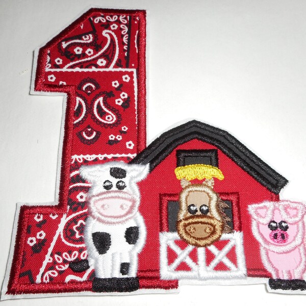 Birthday-  Ready to Ship patch- farm animal-  Number 1- iron on- applique - patch-iron on-free shipping