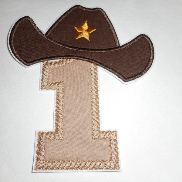 cowgirl - NUmber 1- Birthday- Ready to Ship patch-Machine Embroidery -iron on - applique - patch- free shipping - cowboy