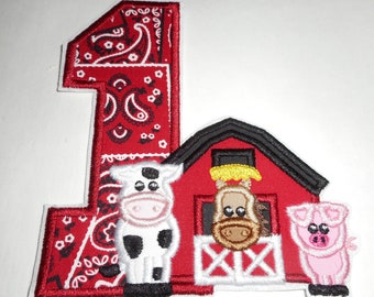 Birthday-  Ready to Ship patch- farm animal-  Number 1- iron on- applique - patch-iron on-free shipping