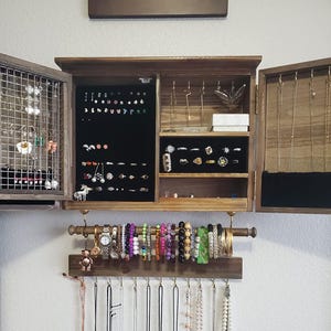 Rustic Wood Wall Jewelry Organizer | Vintage Jewelry Organizer | Jewelry Cabinet | Jewelry Display | Jewelry Storge | Gifts For Her