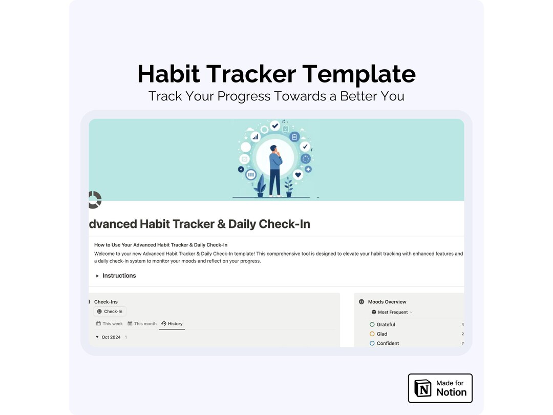 Advanced Habit Tracker Notion Template | Daily Habit Progress | Mood ...