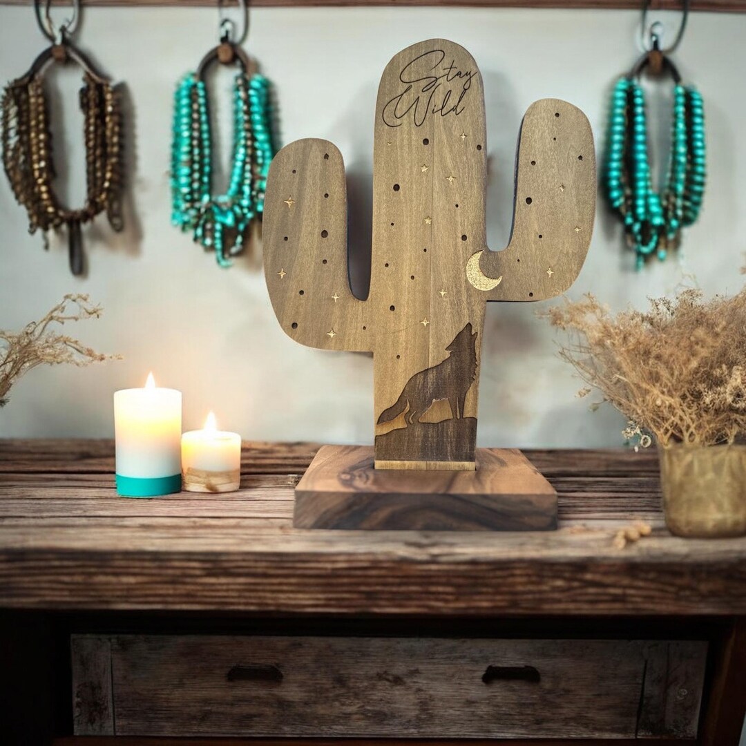 Rustic Cactus Sign Rustic Cactus Wood Sign - Stay Wild Decor With Gold Foil Accents ...