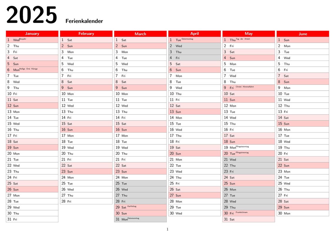 Ferienkalender 2025 &ndash; Happy New Year Calendar, Unique Design for