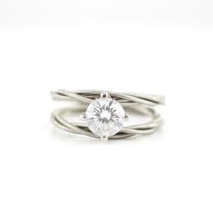 Guitar String Engagement Ring: Double Silver Band with 6mm Stone, Sterling Silver Setting
