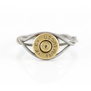 9mm Bullet Guitar String Ring, Upcycled Jewelry