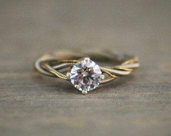 Guitar String Engagement Ring, Purity Ring, Unique Engagement Ring, Birthstone, Guitar String Jewelry, Guitar Gifts, Silver and Gold Ring