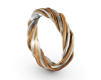 Hammered Guitar String Ring: Recycled Music Jewelry, Gold Silver Copper