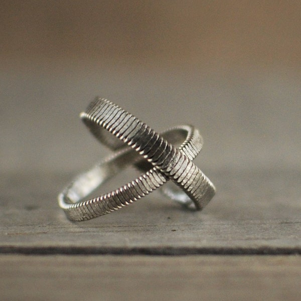 Hammered Flat Bass Guitar String Ring, Wedding Band, Hammered Ring, Guitar String Ring, Guitar String Jewelry, Guitar Gifts, Bass Guitar