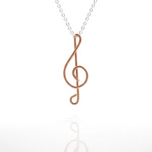 Piano Wire Treble Clef Pendant: Recycled Copper Musician Gift