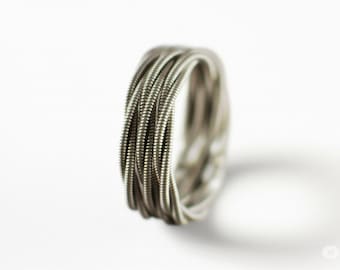 3 Stacked Guitar String Rings, Silver Ring, Guitar String Jewelry, Stacked Ring, Stacking Rings, Gift for Him, Gift for Musician, Music Gift