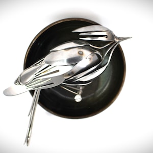 Welded Bird Sculpture, Silverware Bird, Bird Made From Silverware, Bird Lover Gift, Songbird Art, Bird Wall Art, Jay Bird Sculpture