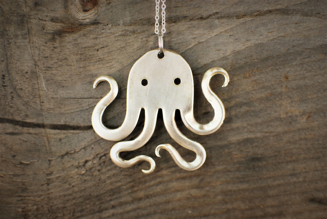 Octopus Fork Pendant, Silver Octopus Pendant, Octopus Necklace, Octopus