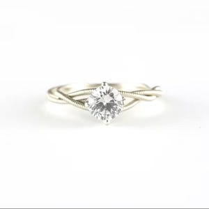 Guitar String Engagement Ring: Sterling Silver Setting, 6mm Stone - Musician Gift