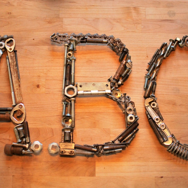 Welded Metal Typewriter Font Letter: Industrial Wall Art (11.5 inch)