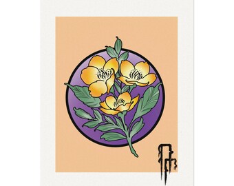 Trio of Yellow Poppies Print, Tattoo Flash Art Print, Flower Tattoo Print, Flash Art Print, Poppies Print, Tattoo Art Print, Tattoo Poppies
