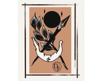 Without A Howl Art Print, Tattoo Flash Art Print, Tattoo Prints, Tattoo Art, Flash Art, Original Art Prints, Tattoo Designs, Skull Art Print