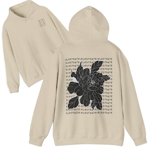 Elestrate Designer Black Flower Hooded Sweatshirt, Tattoo Art Streetwear, Flash Art Sweatshirt, Elestrate Designer Streetwear, Tattoowear