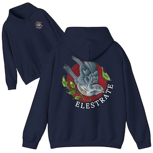 Elestrate Designer Watercolor Bird Hooded Sweatshirt, Tattoo Art Streetwear, Flash Art Sweatshirt, Elestrate Designer Streetwear, Tattoowear