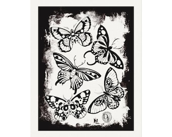 Butterly Print, Butterfly Tattoo Art Print, Butterfly Flash Art Print, Tattoo Art Print, Paint Your Own Tattoo Art Print, Watercolor Print