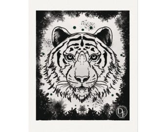 Black & White Tiger Print, Tattoo Flash Art Print, Tiger Tattoo Print, Flash Art Print, Tiger Print, Tattoo Art Print, Tiger Flash Art Print