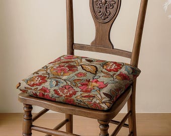 Chair Seat Pad: Vintage Floral and Boho Stripes (Linen, Tied)