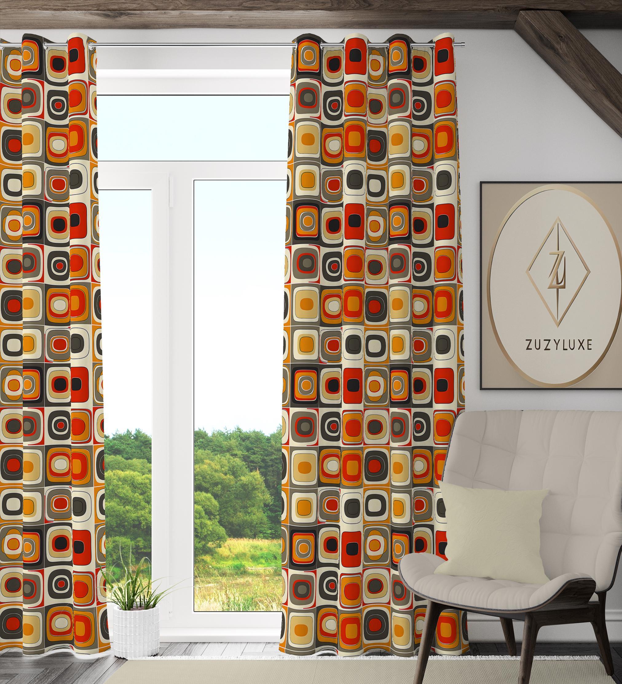 Square Pattern Curtains, Mid Century Curtain Panel, Timeless Retro Bedroom Drapes, Pencil Pleat Curtain, Colorful Abstract Window Treatments