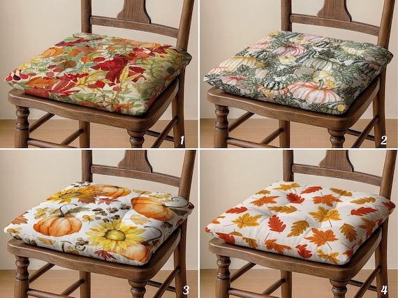Pumpkin Linen Chair Pad - Cozy Fall Seat Cushion with Ties