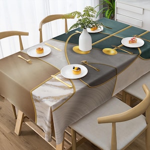 Modern geometrisk duk: Marmor- och gulddetaljer, neutrala färger