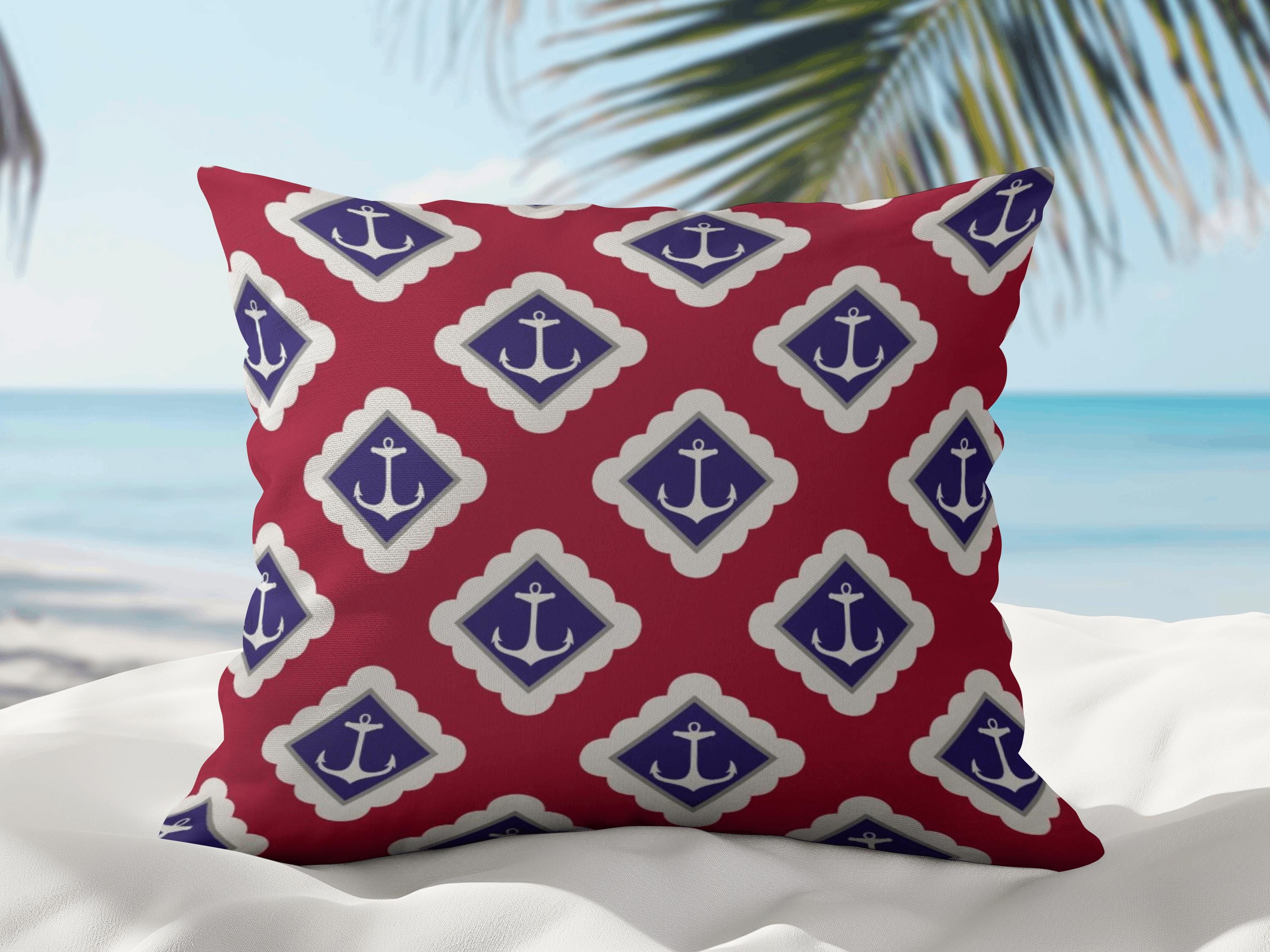 WATER RESISTANT Anchor Pillow Covers, Outdoor Nautical Coastal