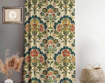 Traditional Floral Pattern Curtains, Vintage Botanical Living Room Curtain, Classic European Textile Blackout Curtain, Elegant Flower Drapes