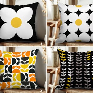 Mid Century Floral Cushion Cover, Abstract Daisy Flower Pillowcase, 70s Inspired Floral Pillow Cover, Retro Floral Living Room Decor