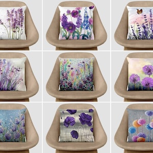 Purple Lilac Spring Throw Pillow, Lavender Print Pillow Cover, Dandelion Cushion Case, Hyacinth Cushion Cover, Purple Poppy Cushion Case