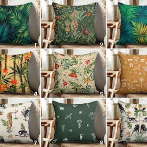 Tropical Throw Pillow Cover, Exotic Leaves Cushion Cover, Jungle Animal Pillowcase, Leaf Accent Cushion Case, Tropical Foliage Pillow Sham