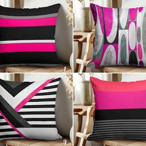Black Pink Gray Pillow Cover, Stripes Accent Cushion Cover, Geometric Pillow Case, Modern Abstract Pillow Sham, Geometric Bedroom Decor