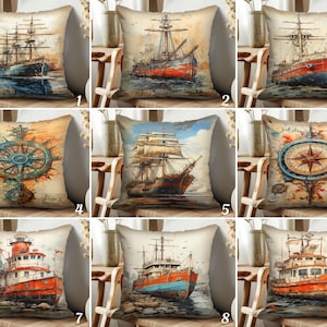 Fischerboot Kissenbezug, Segelschiff Kissenbezug, Maritimer Wohnzimmer Kissenbezug, Maritimer Kissenbezug