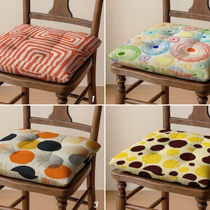 Cojín de lino colorido para silla, diseño retro de lunares, cómodo y con lazos.