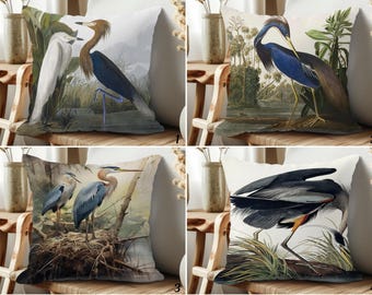 Audubon Style Reiher Kissenbezug - Sumpfvogel Akzent für Sofa