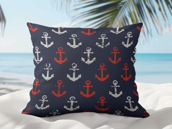 WATER RESISTANT Anchor Pillow Covers, Outdoor Nautical Coastal